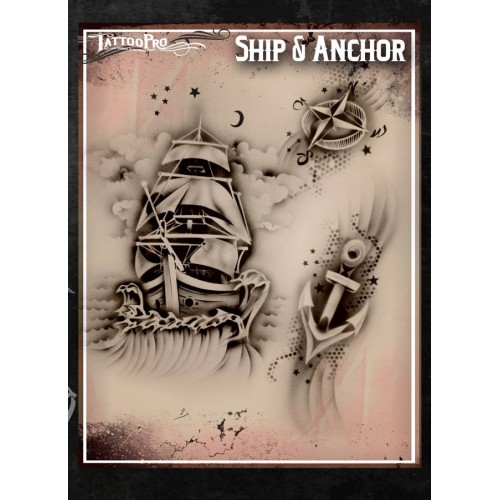 Airbrush Tattoo Pro Stencil Ship and Anchor (Ship and Anchor)